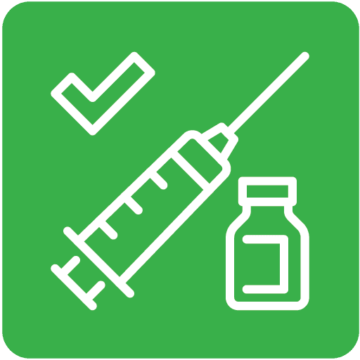 drawing of a syringe and medication in a green square